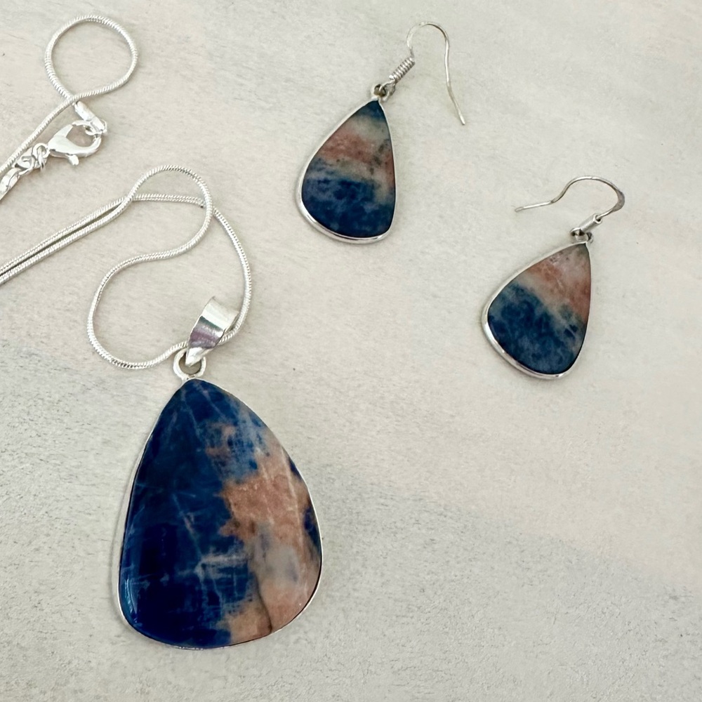 Sodalite Stone Earring and Pendant Set